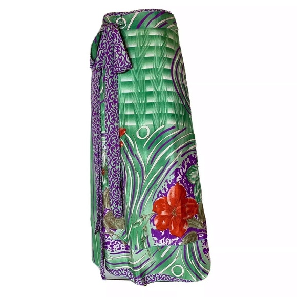 KARIZA Designs Wrap Skirt Green Purple OSFM NWT - Picture 3 of 8